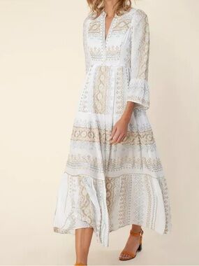 Hale Bob Lole White Embroidered Maxi Dress